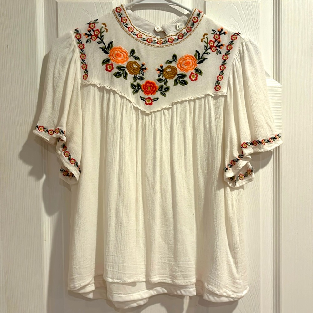In Loom Embroidered Boho Blouse, Lined, Size S